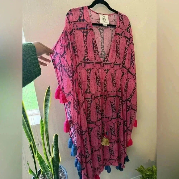 Figue Amrita tassel caftan pink blue size XS / S relaxed - Picture 4 of 7